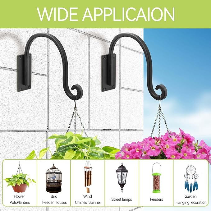 Heavy Duty Plant Hanger Bracket (8"/Black) Outdoor Hand-Forged Hanging Plant Bracket Durable and Stable Bird Feeder Hanger
