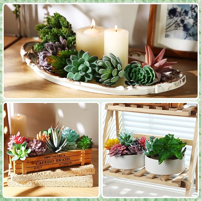 Tigeen 80 Pcs Artificial Plastic Succulents Realistic Textured Assorted Decorative Fake Faux Succulents Unpotted for Lotus Landscape Garden Arrangement
