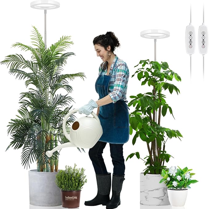 LORDEM Grow Light for Indoor Plants, 7.9" Full Spectrum LED Plant Grow Light, Height Adjustable Growing Lamp with Auto Timer 4H/8H/12H, 6 Dimmable Levels, Ideal for Indoor Large Tall Plants, 2 Packs