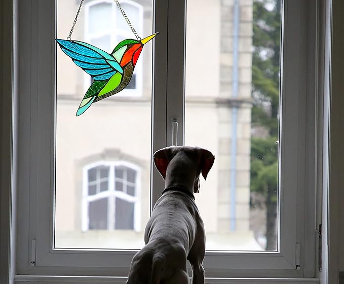Hummingbird Stained Glass Window Hangings, Birds Stained Glass Decorations,Bird Suncatcher for Window Decor Hummingbird Gifts for Mom,Bird Lovers