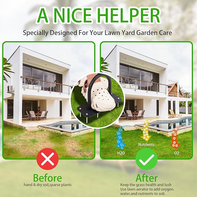 9-Spike Lawn Aerator Tool, Spike Metal Manual Dethatching Soil Aerating Lawn with, Grass Aerator Garden Tools, Durable U-Shape Steel Structure, Super Easy Installation, 39.4''