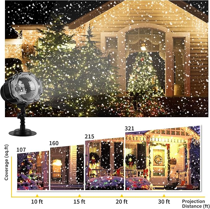 Christmas Snowfall Projector Lights, Indoor Outdoor Holiday Lights with Remote Control, White Snow for Halloween Xmas Party Wedding Garden Landscape Decoration(Snow Spots)