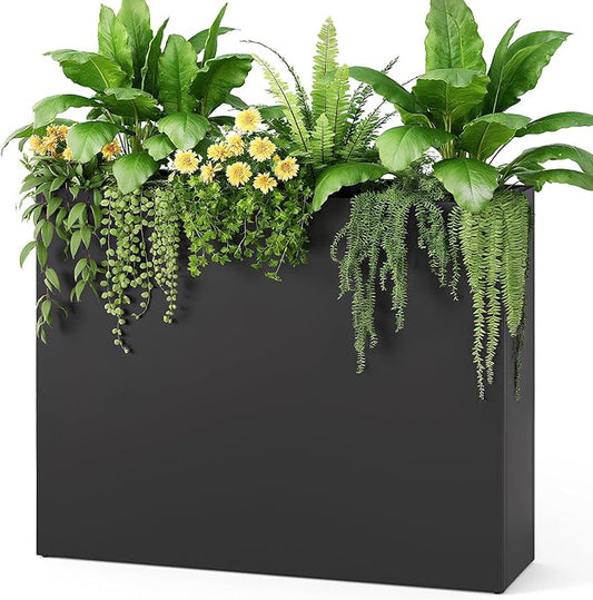 Stoog 38" Metal Tall Rectangular Planter - All-Weather Planter Box for Indoor/Outdoor Use, with Removable Insert Shelf, and Modern Design for Plants, Flowers, Garden, Black
