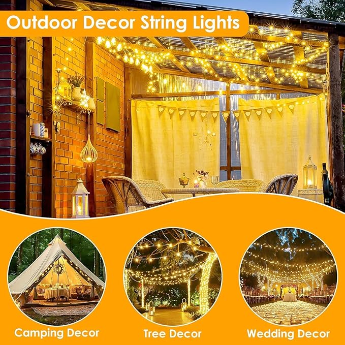 33Ft 100LED Fairy Lights Plug in, Waterproof String Lights Outdoor & Indoor 8 Modes with Timer, Christmas Light Bedroom Decor, Twinkle Light for Girl's Room Garden Christmas Decorations (Warm White)