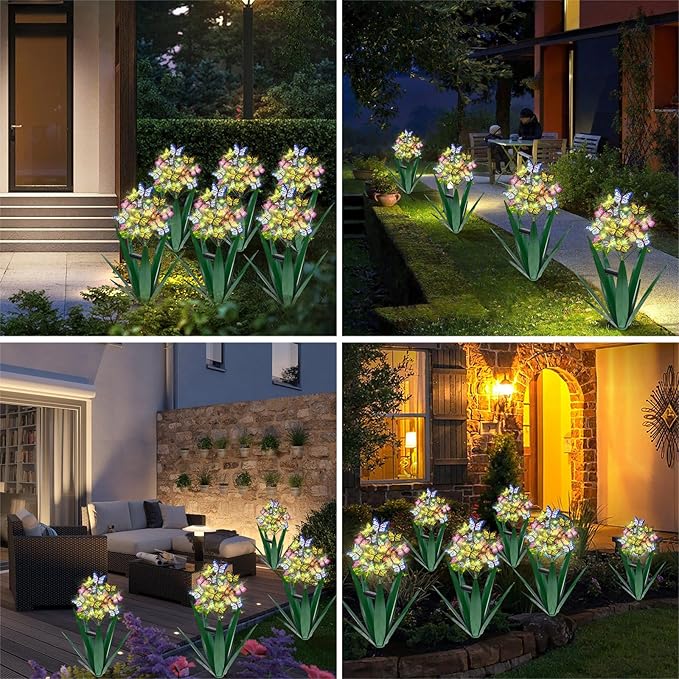 Homight Solar Metal Agave Butterfly Flower Stick Garden Sculpture - Outdoor Christmas Lights With Swaying Butterfly Sunflower - Solar Outdoor Gift (3 PCS Green)