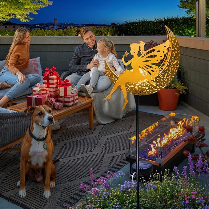 Fairy Moon Solar Lights Outdoor Garden Gifts for Women Yard Decorations Stakes Lights, Waterproof LED Outside Backard Decor, Lawn Patio Ornaments, Mothers Day Birthday Gifts for Mom (Gold,1Pack)