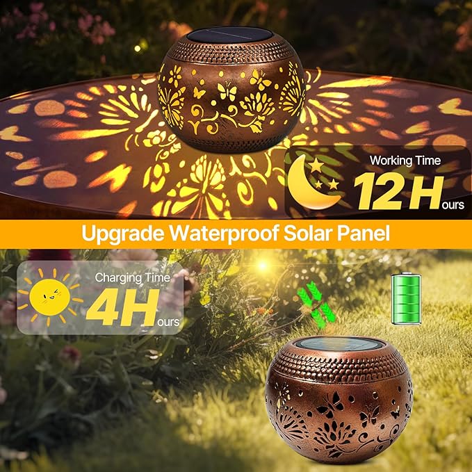 Butterfly Solar Lantern Outdoor Patio Decor, 2 Pack Retro Metal Waterproof Garden Decor Solor Lights, Birthday Gifts for Women Mom Grandma ,Yard Porch Garden Balcony Decorations