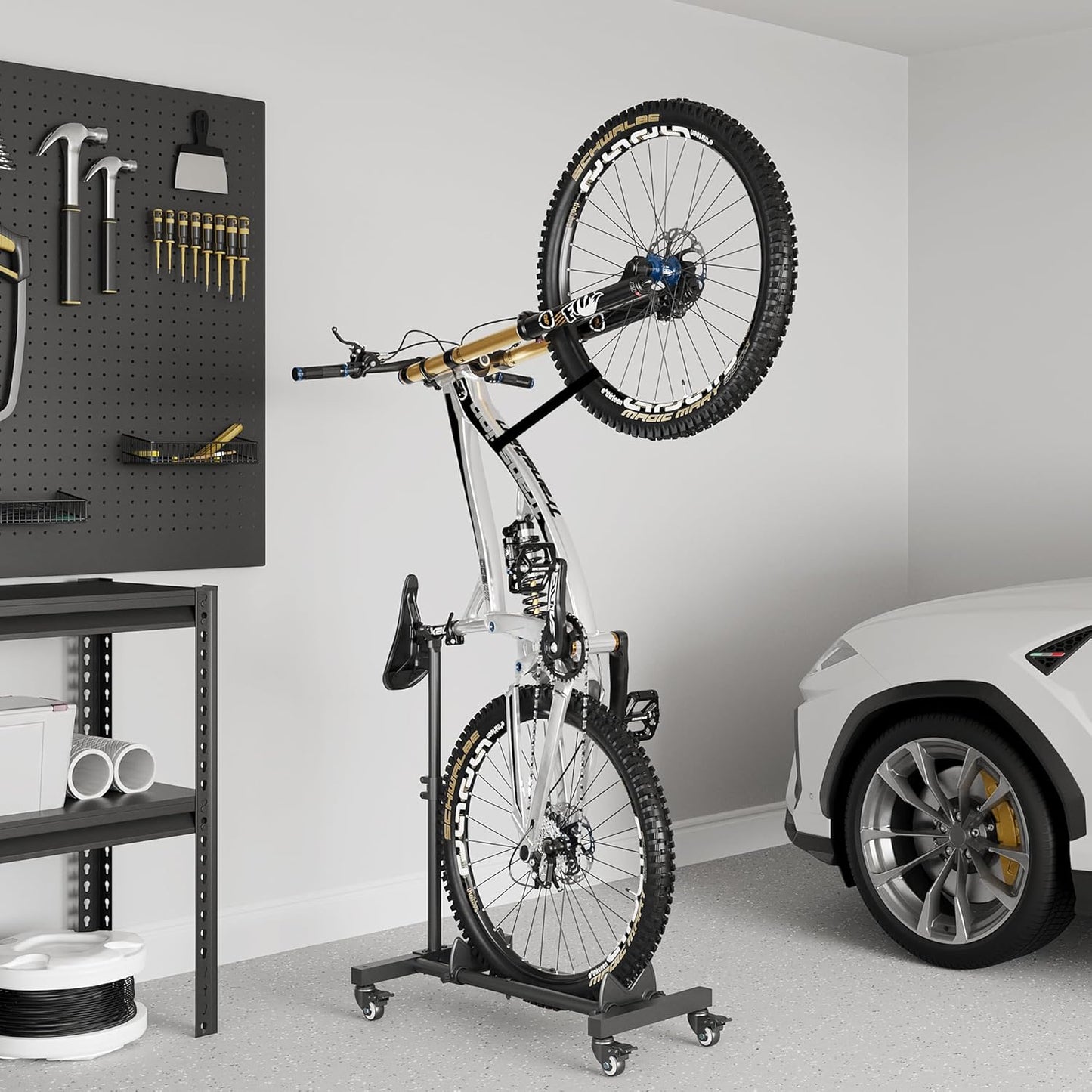 Vertical Bike Stand, Freestanding Indoor Bike Storage Rack Upright Bicycle Floor Stand Indoor Bike Holder with Adjustable Height for Garage & Apartment - for Wheels Sizes up to 29”