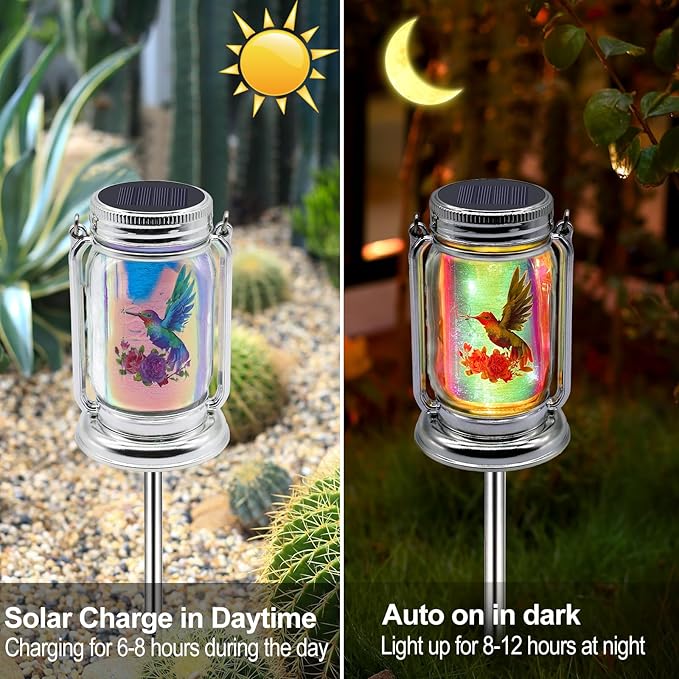 Hummingbird Solar Lanterns Outdoor Waterproof Hanging,2 Pack Outdoor Solar Lanterns,Gifts for Mom Women Men Decorative LED Lanterns for Yard, Patio, Lawn, Tabletop, Pathway, Landscape, Garden