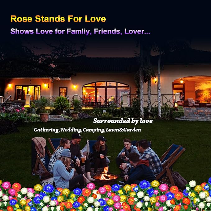Solar Flower Lights Outdoor - Upgraded New Material Two Modes Realistic LED Solar Powered Waterproof Lights with 5 Roses, Solar Decorative Stake Lights for Garden (White, 1 Pack)
