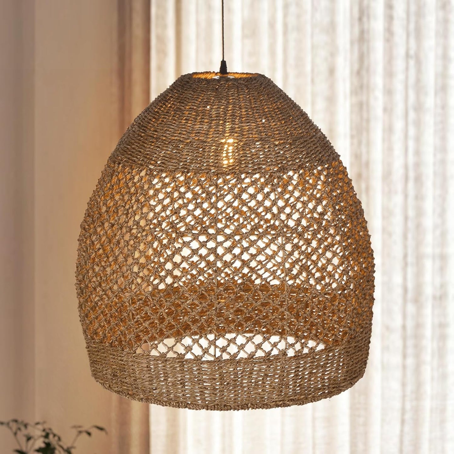 Arturesthome Boho Chandelier, Rustic Rattan Basket Woven Pendant Light Coastal Light Fixture, Farmhouse Wicker Hanging Lighting for Dining Table Kitchen Island Bedroom D17.7in