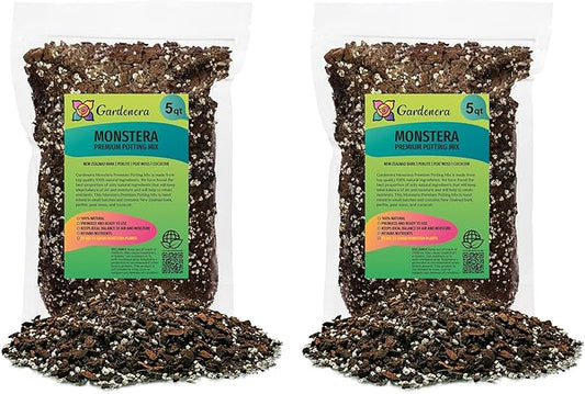 Premium Monstera Potting Soil - 10 Quart - Quick Drain Potting Soil for Growing and Repotting Monstera Deliciosa/Swiss Cheese Plant (2 Bags of 5 Quart)