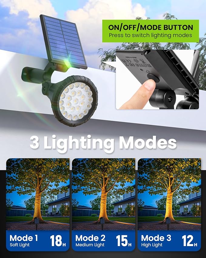 Solar Spot Lights Outdoor Waterproof, Flag Pole Light Solar Powered Halloween Lights, Landscape Lighting Spotlights for Tree, House, Yard, Garden, Christmas Decorations-4 Pack Warm White