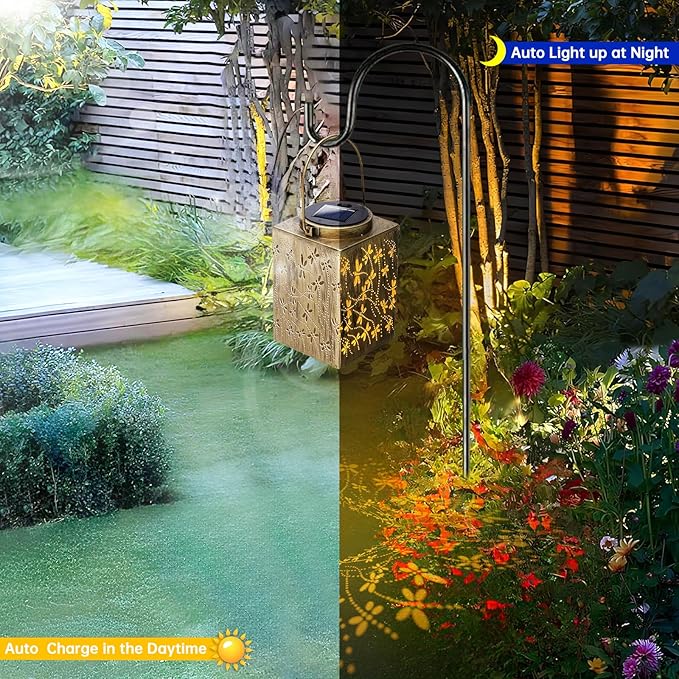 2 Pack Solar Lanterns Outdoor Waterproof - Metal Solar Garden Lights for Patio Porch Yard Garden Decor, Christmas Birthday Gifts for Women Mom Men (Dragonfly)