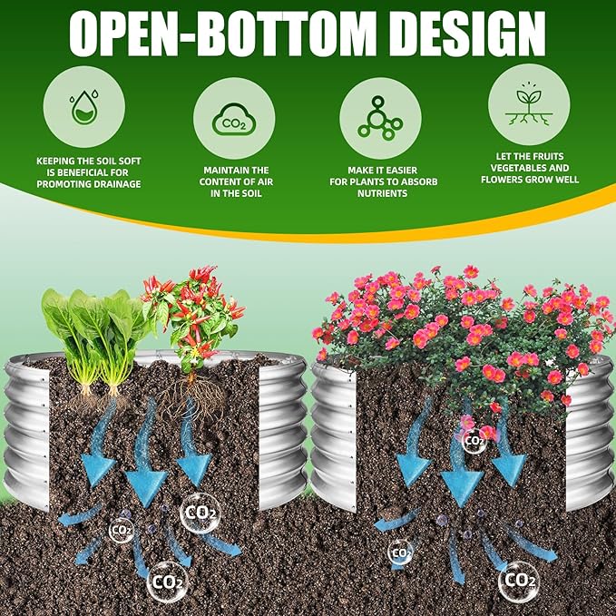 17" Tall Elevated Round Metal Rised Garden Bed- 3.3'x3.3' in Size and 0.8MM Thick Durable Planter Box for Vegetables Flowers Succulent at Patio/Garden Outdoor (Silver, 3.3FT Diameter)
