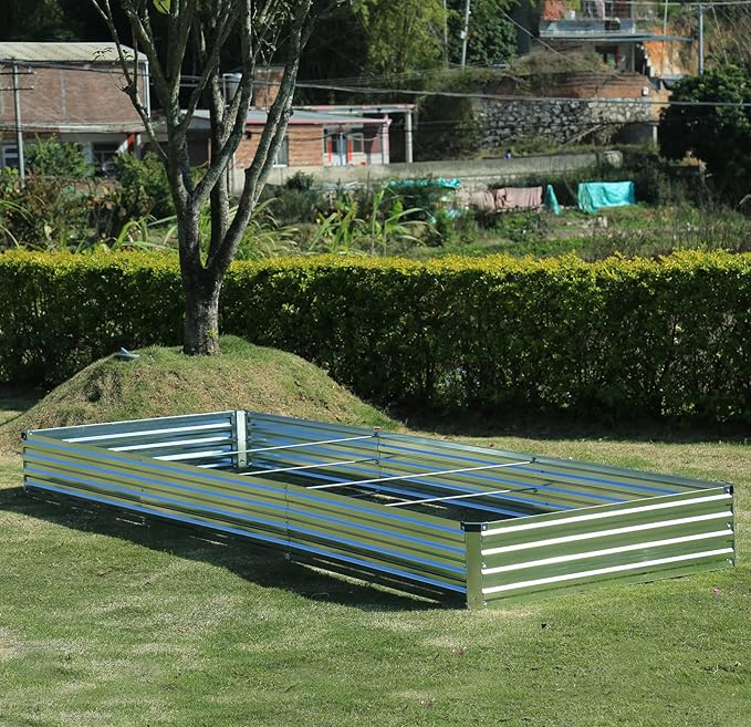 12x4x1ft(2 Pack) Galvanized Raised Garden Bed,Outdoor Planter Box Metal Patio Kit Planting Bed for Vegetables Flowers and Succulents,Silver