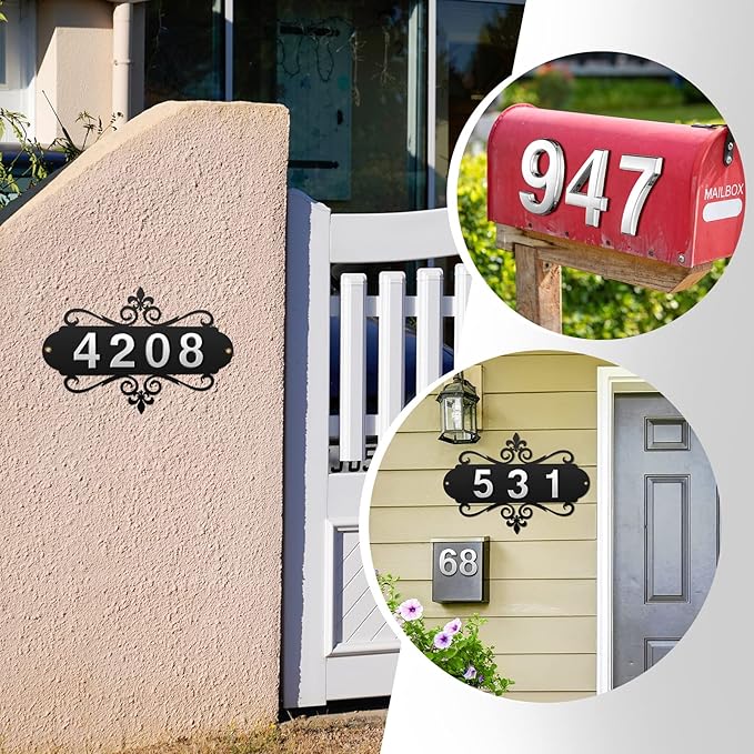 House Address Plaques Metal Address Sign Outside House Number Mailbox Number Sign for House Home Hotel Office Garden Decorative Wall Plaque(13.8 inch,Delicate Style)