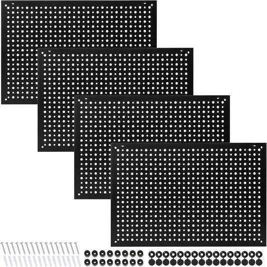 4 Pack Heavy Duty Steel Pegboard Garage Organization Panels,Universal 1/8 and 1/4 Pegboard Accessories,Suitable for Tool Storage,Garage Storage etc. (Black, 16X10.5)