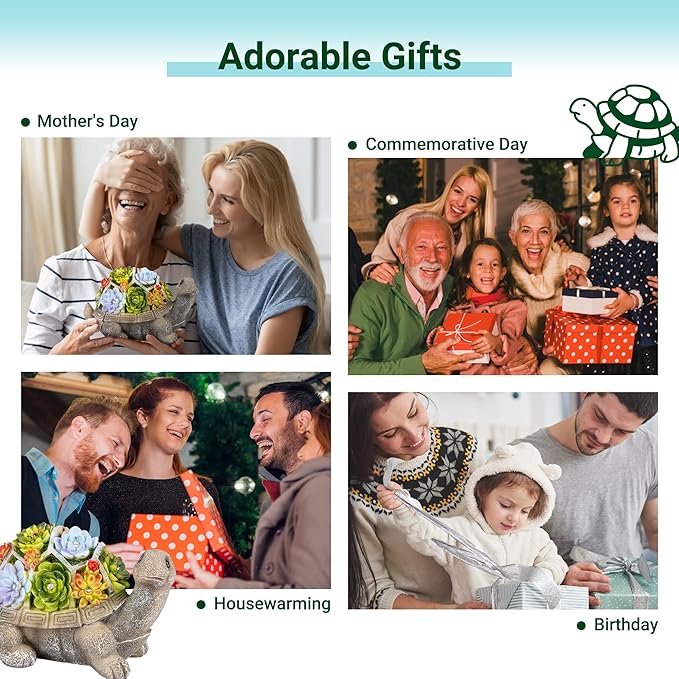 GIGALUMI 11.5 Inch Solar Garden Statues Turtle Figurine Lights for Outside Garden Decor, Yard Decorations Outdoor Housewarming Gifts for Mom, Women for Mothers Day