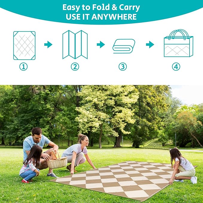 HEBE Outdoor Rug Waterproof 8x10, Plastic Straw Rug Camping Rug, Reversible Outdoor Patio Rugs RV Mat Clearance, Indoor Outside Floor Carpet for Porch,Deck,Camper,Balcony,Backyard