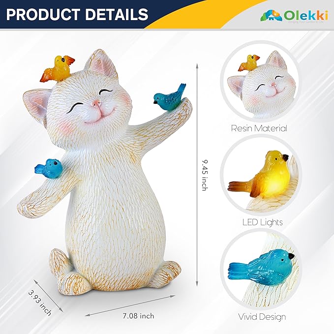 Cat Solar Light for Garden Decor - Outdoor Cat Figurines with Solar Lantern for Yard Patio Lawn Balcony Ornaments - Garden Gifts for Mothers Day, Grandma, Easter