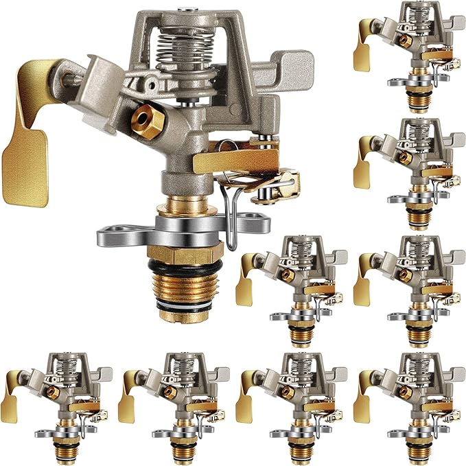 Impact Sprinkler Head Brass Pulsating Sprinkler Lawns Garden Adjustable 360 Degrees Watering Heavy Duty Sprinkler Head with Nozzles for Yard and Grass Irrigation (9 Pieces)