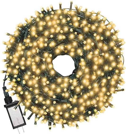 Christmas Tree Light 200 LEDs 73ft Green Cable Wire Fairy String Twinkle Lights Plug in 12 Modes for Xmas Party, Indoor, Outdoor, Garden, Wedding, Home Decoration (Warm White)