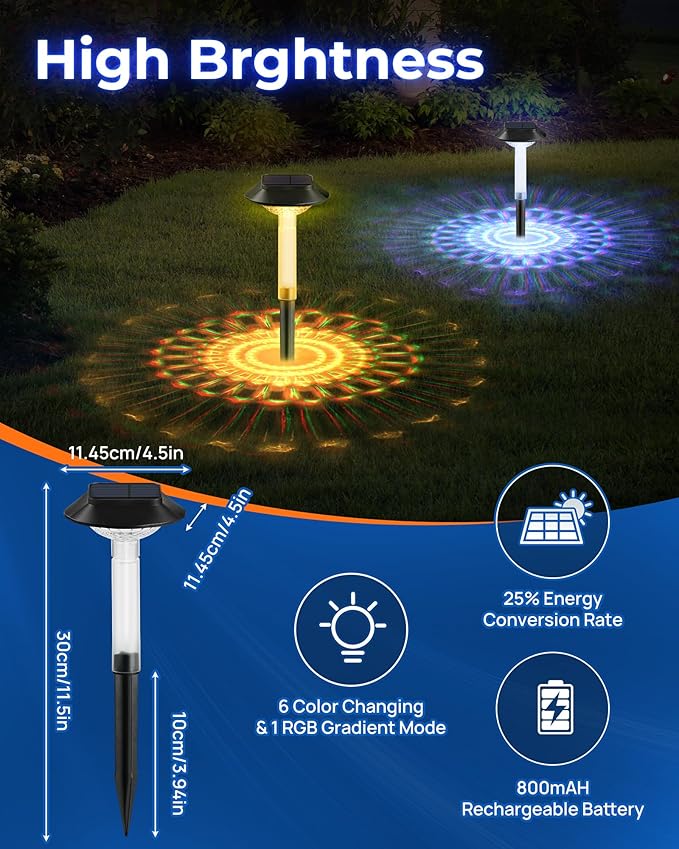 Color Changing Solar Pathway Lights - 8 Pack IP68 Waterproof Outdoor Solar Lights with 7 RGB Lighting Modes for Yard, Garden, Walkway, Pathway, Backyard, Lawn, Landscape Decoration