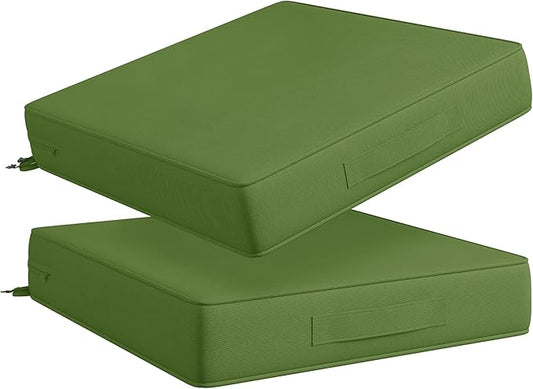 Codi Outdoor Cushions for Patio Furniture 24x24 Inch, Waterproof Chair Seat Cushion with Handles & Adjustable Straps, Fade Resistant - Set of 2, Green