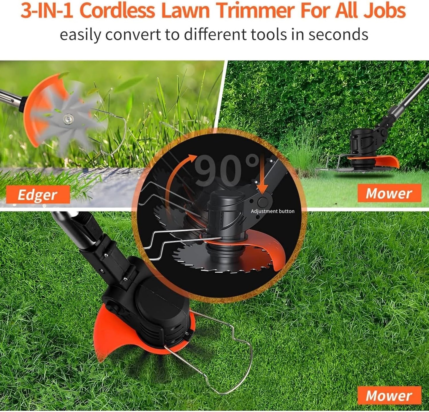Electric Weed Wacker,Weed Eater on Battery Operated,Comes with Two 24V Batteries and Three Different Types of Blades,3 in 1 Trimmer Lawn/Cordless Trimmer for Lawn Yard Garden (Black)