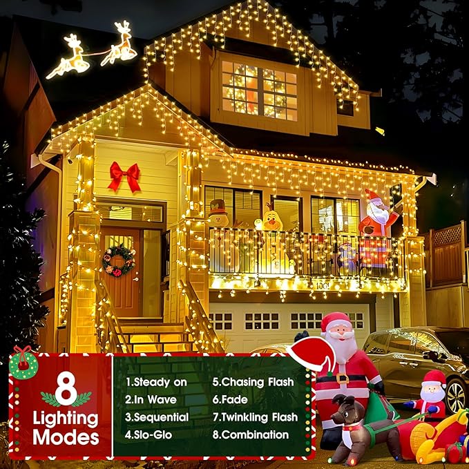 Hezbjiti 2Pack Total 800LED Ice Lights 32.8FT Christmas Lights String Lights Outdoor Decoration 8 Modes 75 Drops Fairy Lights for Eaves Party Yard Garden Xmas Decor