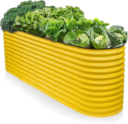 9-in-1 Galvanized Raised Garden Beds Outdoor // 8×2×2.5 ft Modular Planter for Gardening, Vegetables, Flowers // 32" Extra Tall Metal Raised Garden Bed (Yellow) // Patented Design Planter Box