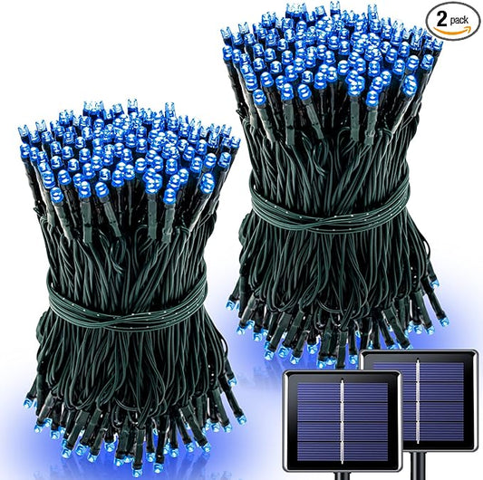 2 Pack Solar Christmas Lights Outdoor Waterproof, 75.5 ft 200 LED Solar Powered Blue String Lights,8 Modes Solar Christmas Lights for Garden Yard Patio Tree Party Xmas Decoration