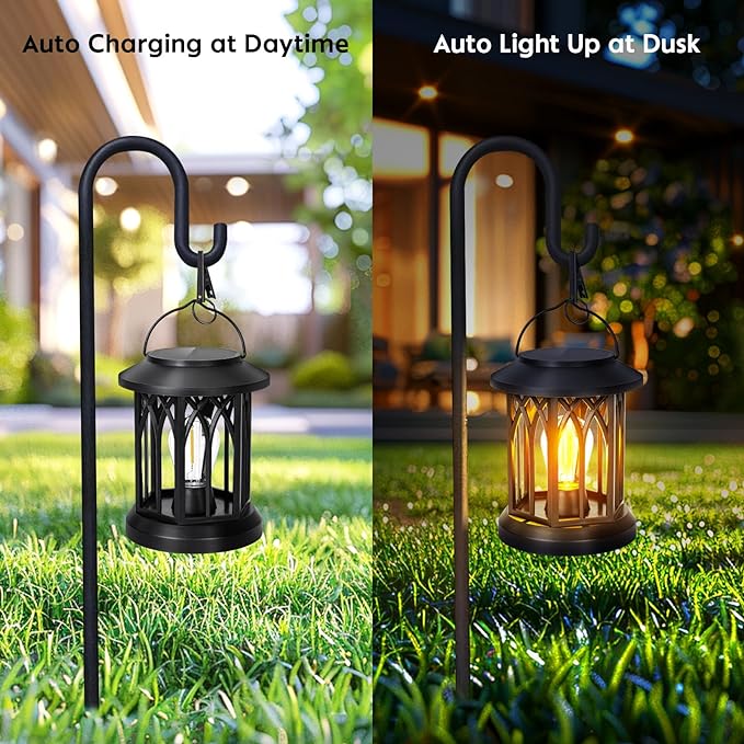 Hanging Solar Lanterns Outdoor Waterproof - 2 Pack Solar Lantern Decorative, Hanging Solar Lights for Outside, Outdoor Solar Powered Lantern with Handle & Clip for Patio Yard Decor