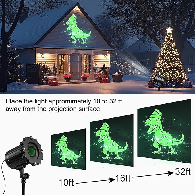 3D Dynamic Christmas Projector Lights Outdoor Indoor-2024 Upgrade Dinosaur Christmas Decorations,Waterproof Holiday Projector Lights for Window Ground Roof Wall Yard Xmas Decor