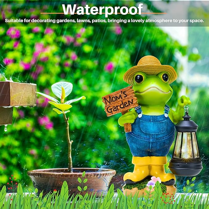Frog Garden Decoration with Solar Lantern, Solar Frogs Statue Outdoor Decor Gift for Pathway Yard Lawn Patio - Frog Gift Sculptures for Women Mom Grandma, Mom's Garden