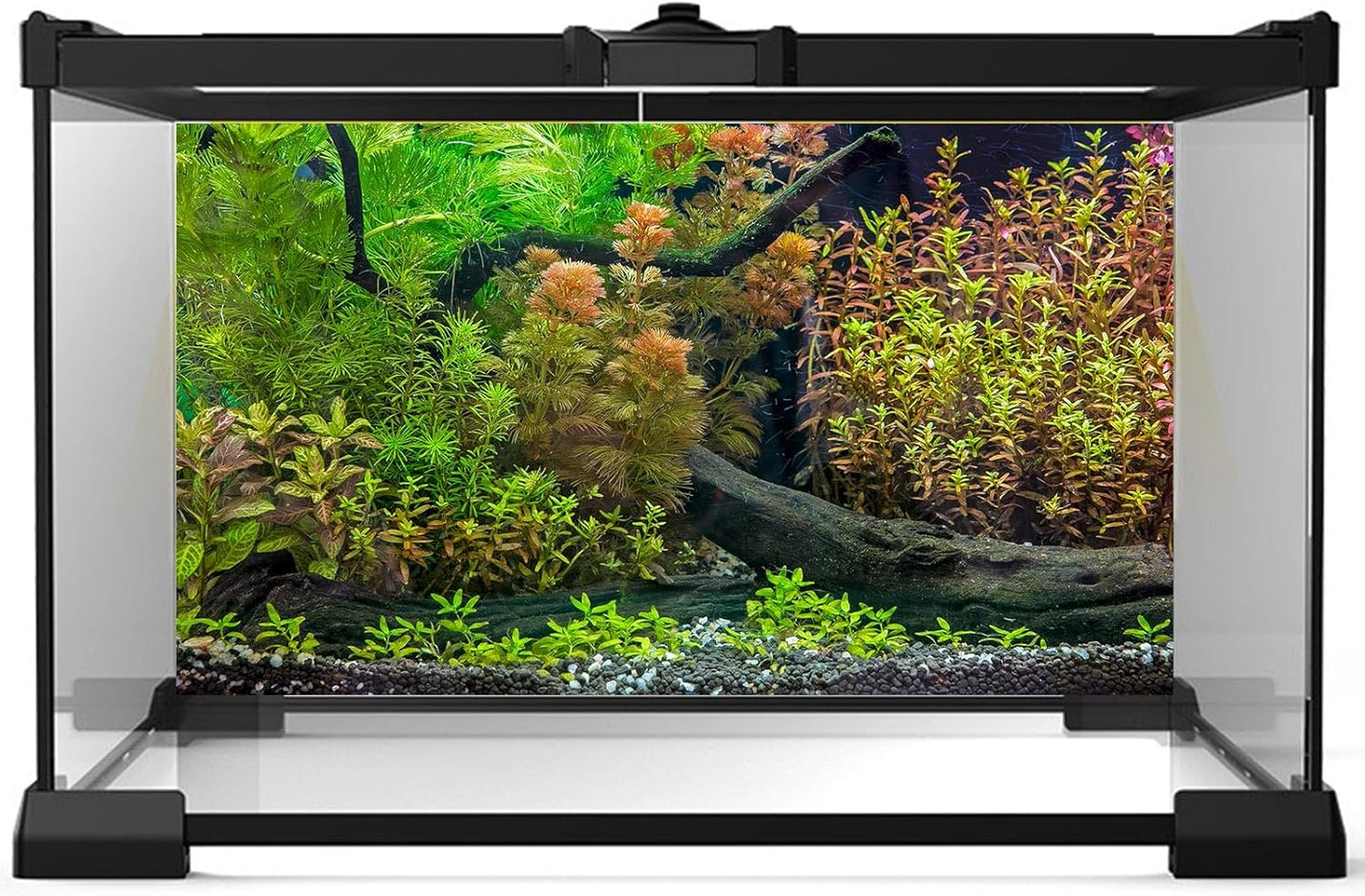 Aquarium Backdrop Underwater Grass Leaves with Pebbles Exquisite Aquarium Background Vivid Green Aquatic Plant Stone River Bed Fish Dead Wood Fresh Leaves Tank Background Decors Vinyl 30x12in