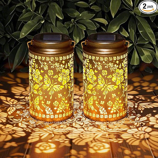 2 Pack Butterfly Solar Lanterns Outdoor Waterproof, Metal Hanging Lights Decorations for Garden Yard Lawn Patio, Butterfly Gifts for Women Mom Grandma Gardener Mother in Law Christmas