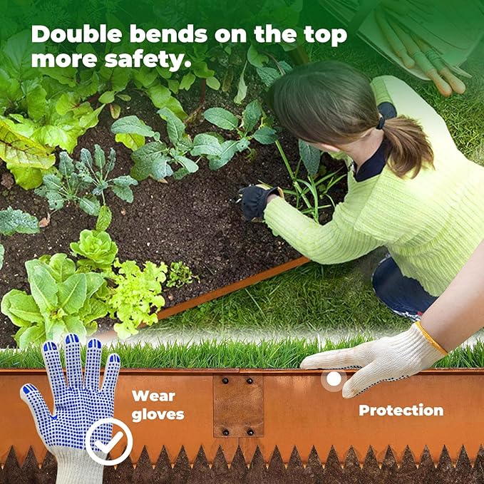 Cortens Steel Garden Metal Landscape Edging 40 inch with Top Bending Protection Pre-Rusted Cortens Steel Garden Edging 8 Inch Depth 90 Degree Bend 6 Pack for Lawn Yard (8 inch-90 Degree Bend, Rusted)