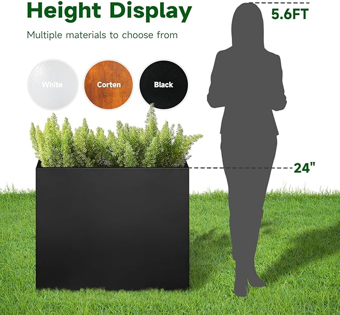 Black Steel Metallic Heavy Planter for Outdoor Plants 30"x12"x24" Outdoor Metal Planter Spliced Flower Pot with Partitions for Outside,Indoor,Garden (Black, 30 * 12 * 24)