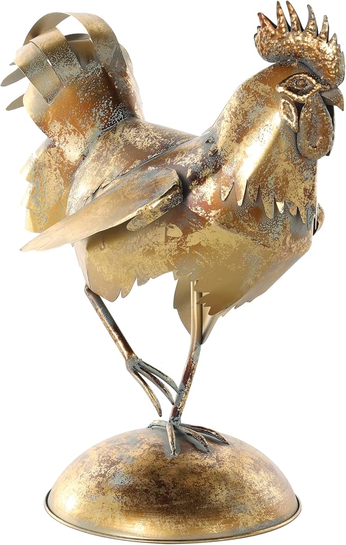 Deco 79 Metal Rooster Patina Garden Sculpture, 9" x 17" x 17", Bronze