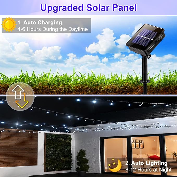 2 Pack Solar String Lights for Outside, Each 79Ft 240 LED Solar Lights Outdoor, 8 Modes Waterproof Solar Powered Christmas Twinkle Light for Backyard Patio Tree Party Garden Decoration, White