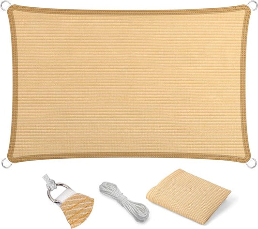 Eden's Decor Straight Flat-Edged Sun Shade Sail Rectangular 6' x 10' Beige UV-Blocking Outdoor Canopy Fabric Cloth Awning for Pergola Patio Garden Backyard Custom Size