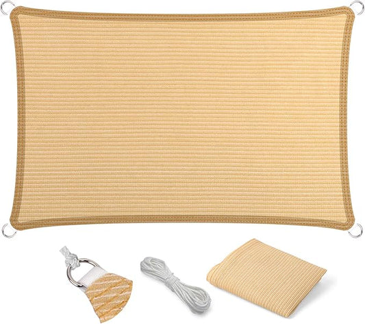 Eden's Decor Straight Flat-Edged Sun Shade Sail Rectangular 10' x 16' Beige UV-Blocking Outdoor Canopy Fabric Cloth Awning for Pergola Patio Garden Backyard Custom Size