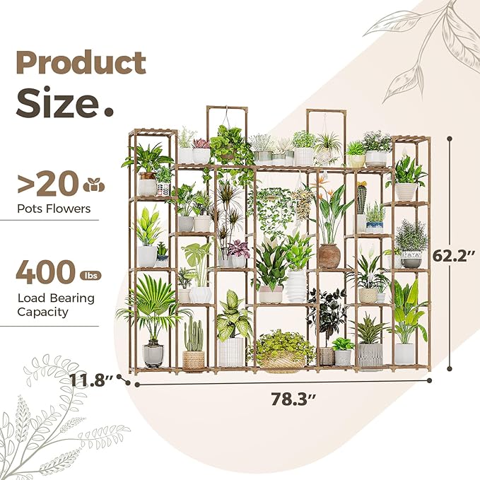 Bamworld Plant Stand Indoor 30 Pots Large Plant Shelf Wide Tall Outdoor Plant Holder Wood for Multiple Plants Plant Rack for Living Room Garden Balcony Flower