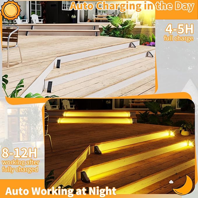 KINKAI Solar Step Lights Outside - 16 Pack Outdoor Stair Light Waterproof LED Triangle Deck Lamps for Garden, Patio, Yard, Front Door, Porch Decor (Warm Light)