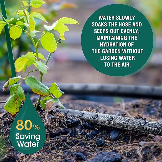 Soaker Hose 75ft for Garden Beds, Drip Irrigation Hose Saves 80% Water, Leak Proof Sprinkler Hose For Garden, Lawn, Flower Bed, Vegetable Field (75FT)