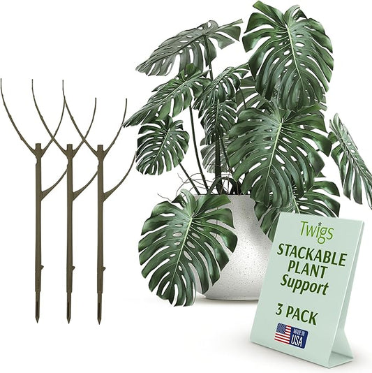 Stackable Plant Support Stakes, Stem Holder Structures for Indoor & Outdoor Use, Garden Accessories for Climbing & Potted Plants, Trellis Alternative - Moonstone, 3 Pack, 17" L