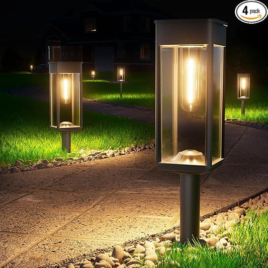 Bright Solar Pathway Lights, 4 Pack Solar Lights Outdoor Waterproof IP65, Auto On/Off Outdoor Light for Yard Garden Landscape Patio Decor Lawn Path Walkway Driveway