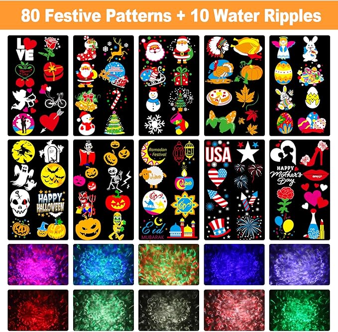 Brighter Valentine Decorations Projector Lights for Home, FLITI 2024 Upgraded Holiday Projector Display 8 Patterns at A Time (3D Ocean Wave & Patterns), Weather Proof Remote Valentine Decor Light Show